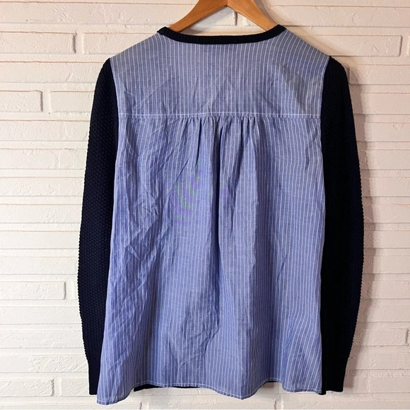 Loft Navy Blue And Striped Mixed Media Cotton Sweater, Women’s Size Extra Small - Picture 7 of 10
